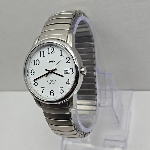 Timex Men's Watch T2H451 Quartz White Date Dial Expansion Band 35mm New Battery - Picture 2 of 11